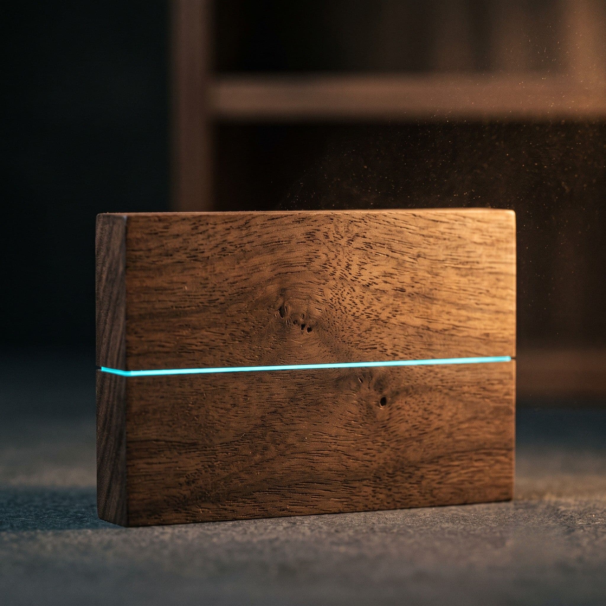 Macro study of walnut wood grain with one embedded line of light